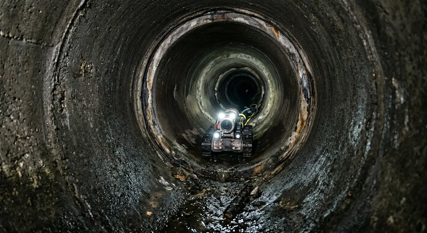 Robotic sewer camera inspecting pipe interior for Drain Snake Service in Sulphur