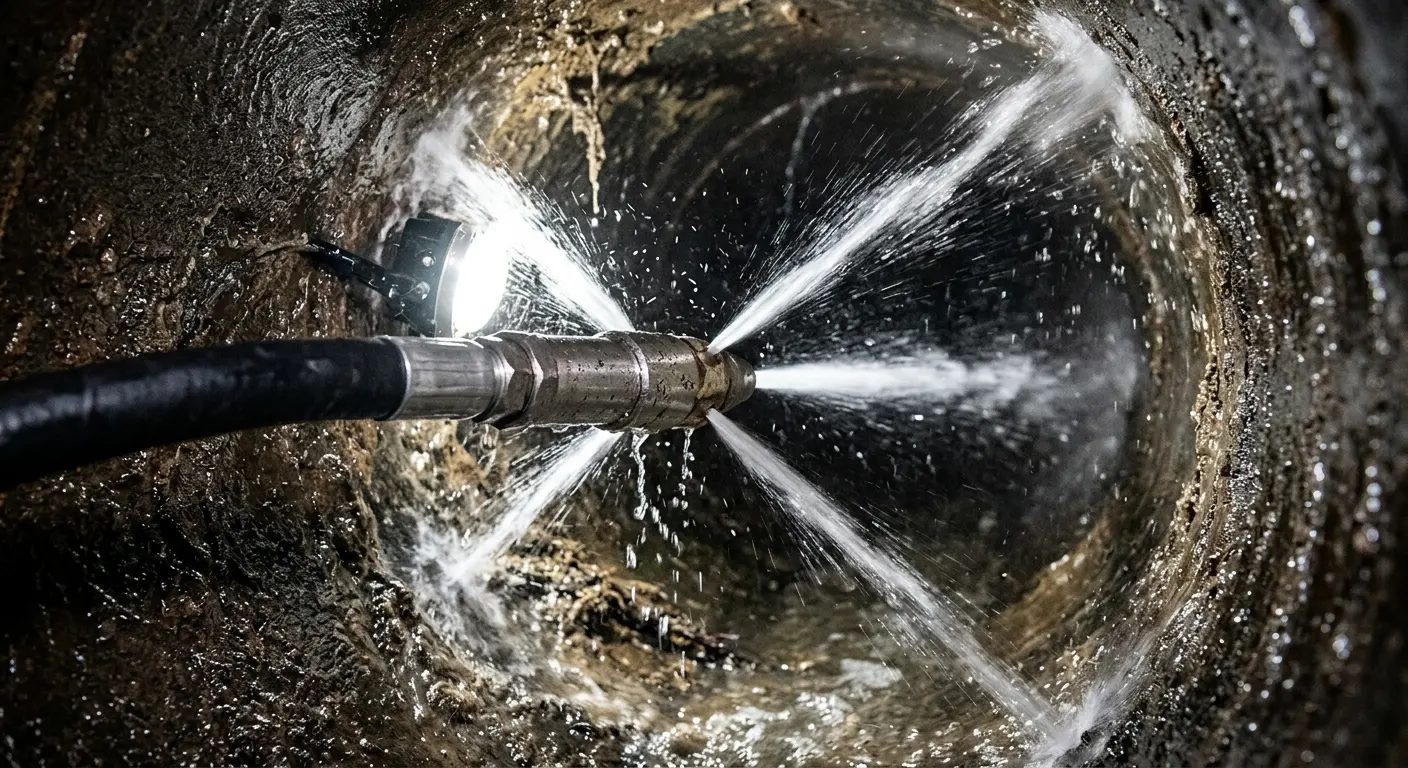 High-pressure hydro jetting nozzle cleaning sewer pipe for Sewer Cleanout in Sulphur